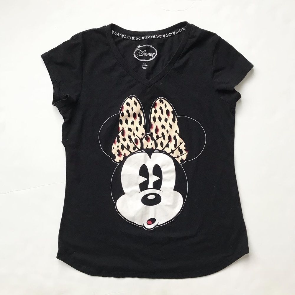 Disney leopard Minnie Mouse t-shirt EUC L(12-14Y)